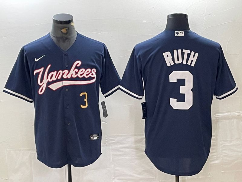 Men New York Yankees #3 Ruth Dark blue Second generation joint name Nike 2024 MLB Jersey style 2->new york yankees->MLB Jersey